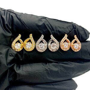 14k Gold/White Gold Round 4mm Stud CZ Diamond Hypoallergenic Luxury Earrings